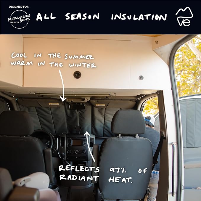 VanEssential Insulated Magnetic Blackout Front Windshield Cover Designed for Mercedes-Benz NCV3/VS30 (Van Years 2007 to Current) - Cool Gray