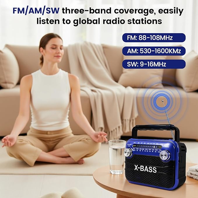 Portable AM/FM/SW Shortwave Radio with Bluetooth 5.0,Support USB/TF Player,D Battery Operated/USB Charge,Digital Tuner & Earphone Jack,Emergency Flashligh, Perfect for Gifts/Elderly/Home