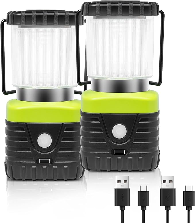 Jarxin 2PCS 6500K White Light LED Camping Lantern Rechargeable 1000LM, 4500mAh Power Bank, Flashlight for Hurricane Emergency, Hiking, IP44 Waterproof Lantern(Black)