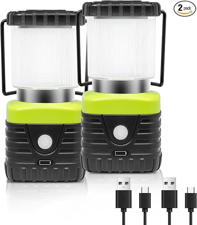 Jarxin 2PCS 3200K Warm Light LED Camping Lantern Rechargeable 1000LM, 4500mAh Power Bank, Flashlight for Hurricane Emergency, Hiking, IP44 Waterproof Lantern(Black)