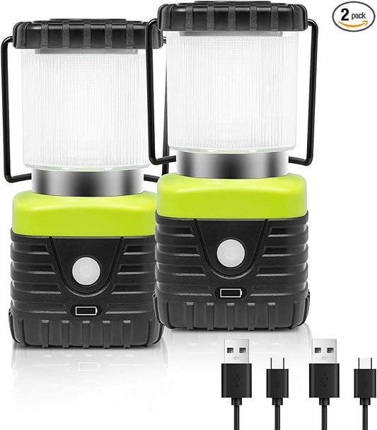 Jarxin 2PCS 6500K White Light LED Camping Lantern Rechargeable 1000LM, 4500mAh Power Bank, Flashlight for Hurricane Emergency, Hiking, IP44 Waterproof Lantern(Black)