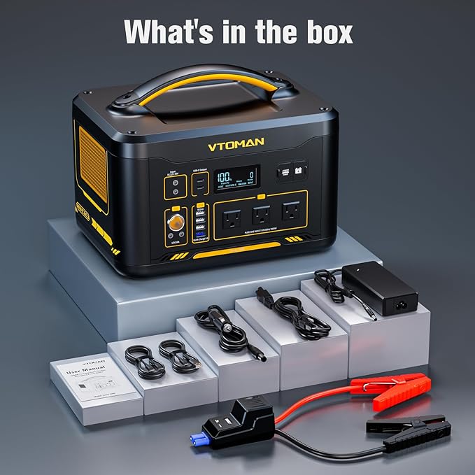 VTOMAN Jump 1800 Portable Power Station &12V Car Jump Starter, 1548Wh LiFePO4 Battery Solar Generator with Jumper Cable, 1800W 3xAC Outlets, 2xPD 100W for Camping Roadside Rescue