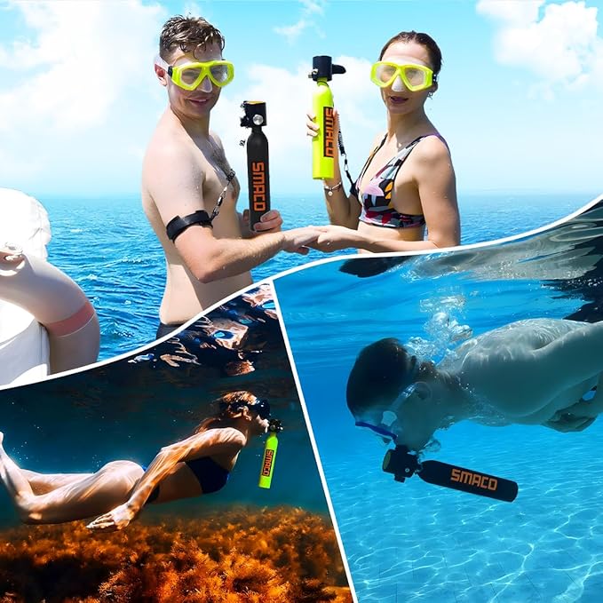 SMACO 0.5L Mini Scuba Tank Portable Diving Tank Reusable Lightweight Diving Cylinde Compact Emergency Pony Bottle for Snorkeling, Freediving, Air Backup Lung Air Tank S300