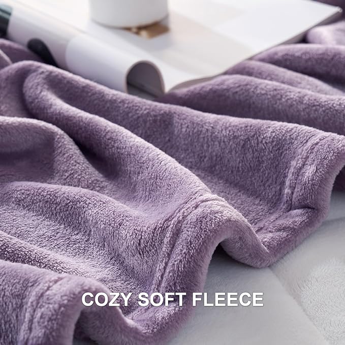 Hansleep Fleece Fog Purple King Blanket, Super Soft Flannel Fuzzy Plush Cozy Blanket for All Seasons, Fog Purple, King 90x108 Inches