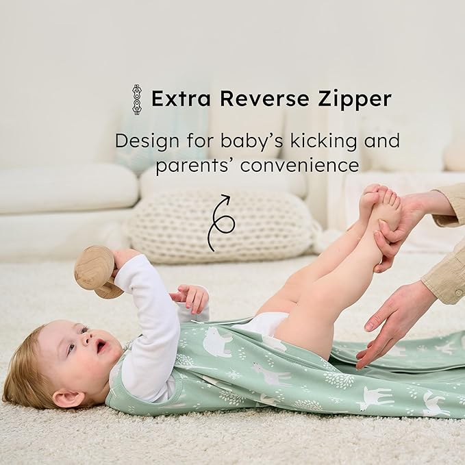 Baby Sleep Sack 6-12 months, 100% Cotton Sleeping Sack for Newborn and Infant, 3 Pack Baby Wearable Blanket, 0.5 Tog Lightweight Double Zipper Sleep Bag Medium Green Forest Bear