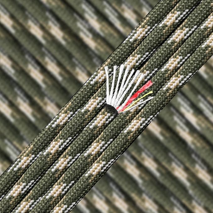 PSKOOK Survival Paracord Parachute Fire Cord Survival Ropes Red Tinder Cord PE Fishing Line Cotton Thread 7 Strands Outdoor 20, 25, 100 Feet