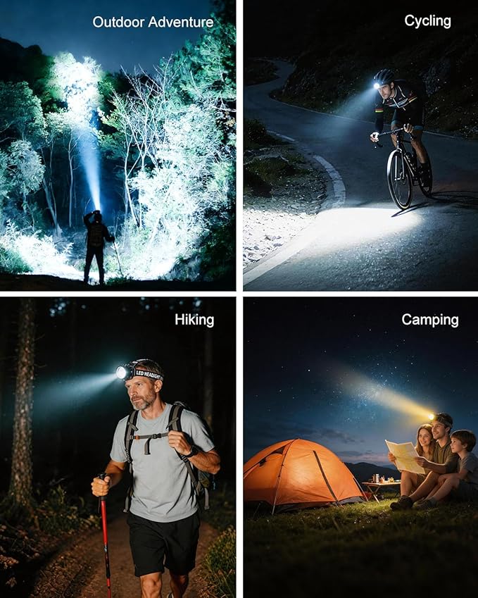 Rechargeable Headlamp LED, 1000 Lumens Super Bright Headlamp with Motion Sensor & Dual Light, 9000mAh Waterproof Head Light Zoomable 90° for Hiking, Camping, Cycling, Repair