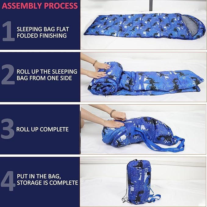 Kids Sleeping Bags - Camping Sleeping Bags with Carry Bag - Compact Sleeping Bag for Hiking, Backpacking 3 Season Warm & Cool Weather, Lightweight Waterproof Outdoor Travel for Boys Girls