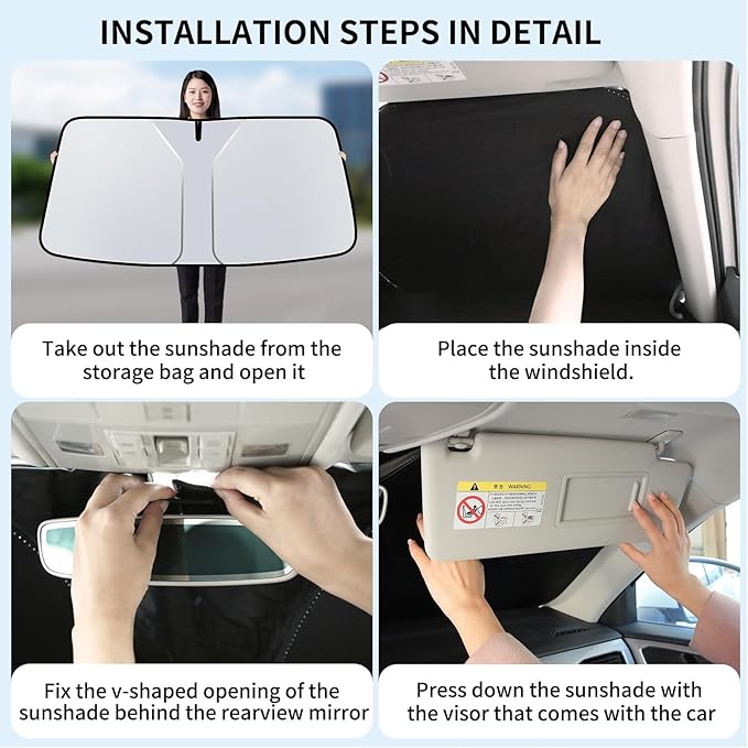 Car Windshield Sunshade, Double Thickened Sun Blocker for Front Window, UV Protection in Car, Auto Necessities Fits Most Vehicles, Baby Shade Sun Shield, Interior Visor Accessory for Women