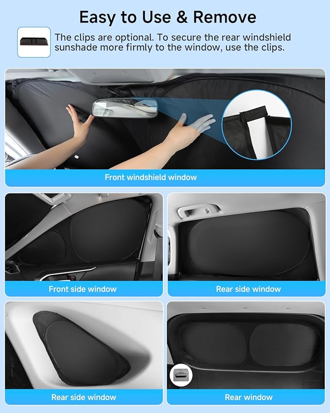 8PCS Window Shade for Ford Explorer 2011-2019 Accessories- Full Coverage Front Rear Side Triangular Windshield Sun Shade Cover Sun Visor Kit - UV Ray & Privacy Protection for Camping
