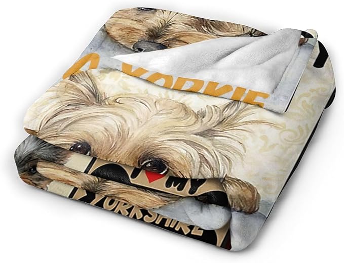 Funny Dog Blanket Soft Warm Cute Kawaii Yorkshire Terrier Dog Plush Throw Blanket Cozy Lightweight Flannel Bedding Decor Fleece Blanket Gifts for Girls Boys Kids Women 60"x80"