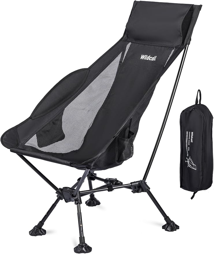 WildCall Lightweight Folding High Back Camping Chair with Head Support, Compact Beach Chair with Anti-Sinking Large Feet and Three Tilt Angles Adjustment