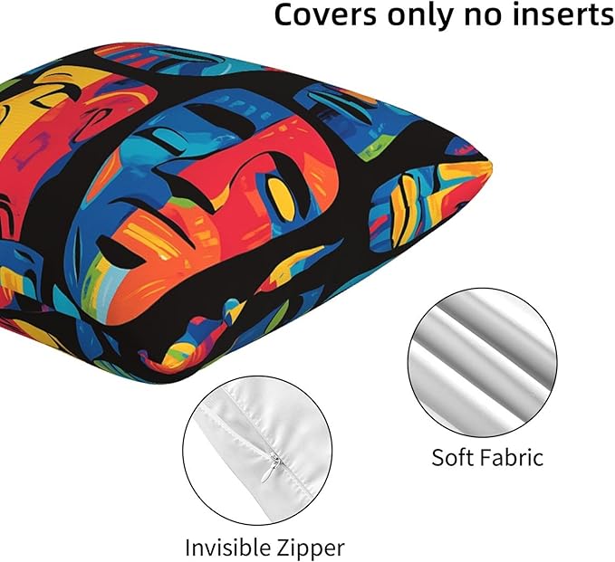 Colorful Face Art Throw Pillow Covers 18x18 inch Set of 2 Pillow Case Cushion Cover for Home Sofa Couch Living Room Car Decor