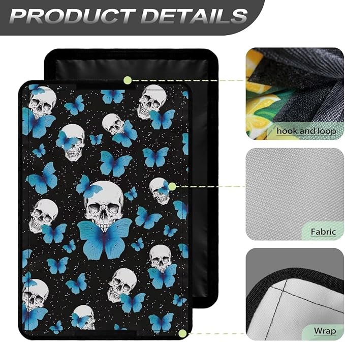 RV Door Window Shade Foldable Camper Trailer Blackout Window Door Protector, Blue Butterfly Skull UV Rays Protection Travel Trailer Accessories,Waterproof 300D Fabric
