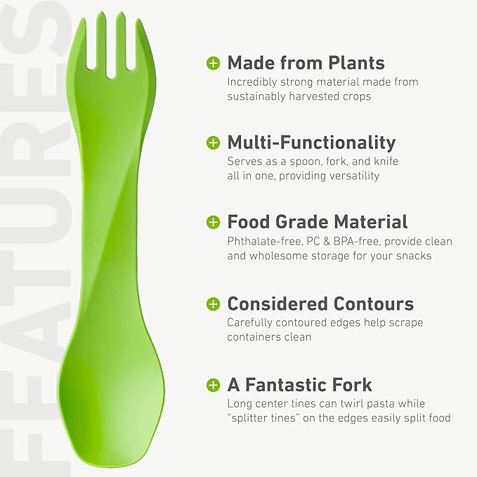 humangear GoBites Bio Uno Mini Spork - Durable Plant-Based Travel & Camping Utensils - Portable & Compact Dining Ware - Food-Safe Material - Light Blue/Light Green/Black, Bio Uno Mini 3-Pack