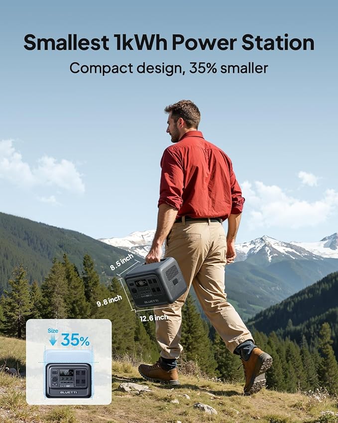 BLUETTI Elite 100 V2 Portable Power Station with Bag (Ship Separately), 1024Wh LFP Battery Backup w/ 4 1800W AC Outlets (3600W Surge), 35% Smaller, Solar Generator for Camping, Outages, and UPS Backup
