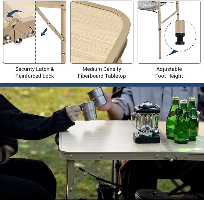Byliable Folding Table 3FT Camping Table 2 Adjustable Height Lightweight Portable Aluminum Mini Foldable for Picnic Beach Indoor Outdoor, Yellow