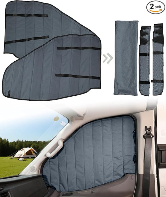 Insulated Blackout Van Window Covers Fit for Ford Transit 150 250 350 High/Medium Roof 2015-2025, Magnetic Van Front Door Side Window Shades (Pair) - Gray