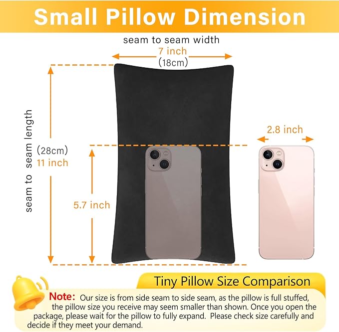 1 MIDDLE ONE 2 Pack Small Pillow, Memory Foam Mini Pillow 11 X 7 Inches for Travel, Sleeping, Nap and Neck, Knee, Lumbar Support, Tiny Cushion for Pet, Dogs (Black)