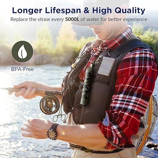 Membrane Solutions Gravity Water Filter Pro 6L, NSF/ANSI 42&372&401 Certified, 0.1 μm Versatile Water Purifier Camping with Adjustable Tree Strap Storage Bag, Survival Gear for Emergency(Camo)
