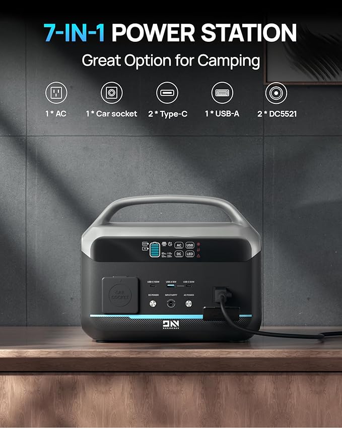 Daran portable station 600W(peak 1200W)with 100w solar panel,576Wh Small Lightweight Portable generator,100w usb-c pd output,1hr fast charging,1 AC Outlet,power bank for camping,spring outdoor use