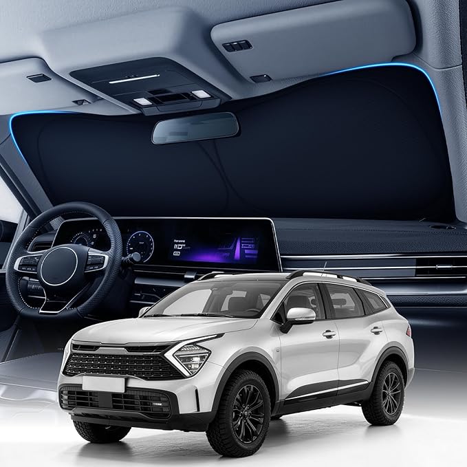 Zanch Custom Windshield Sun Shade for Kia Sportage 2023-2026, 7-Layer UV & Heat Block, 3D Laser Scanned, Interior Protection, Keep Car Cooler, Foldable SUV Accessories