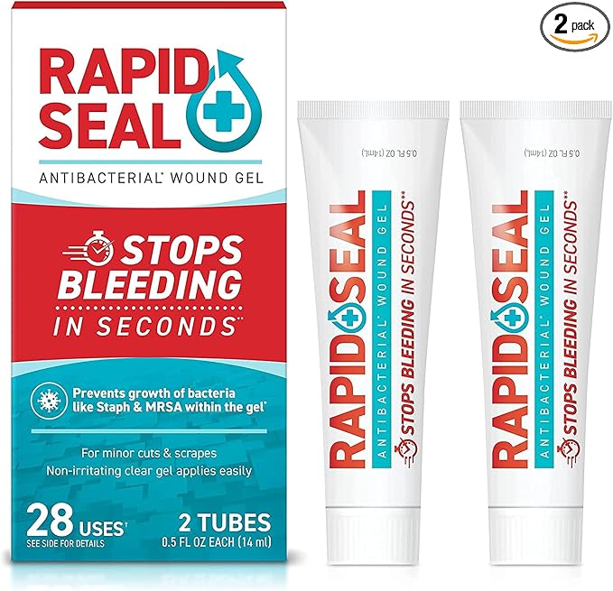Rapid-Seal Wound Gel (2 Tubes) | Stops Bleeding in Seconds | Ideal for Cuts, Scrapes and Razor Nicks for Emergency First Aid Supplies