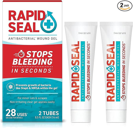 Rapid-Seal Wound Gel (2 Tubes) | Stops Bleeding in Seconds | Ideal for Cuts, Scrapes and Razor Nicks for Emergency First Aid Supplies