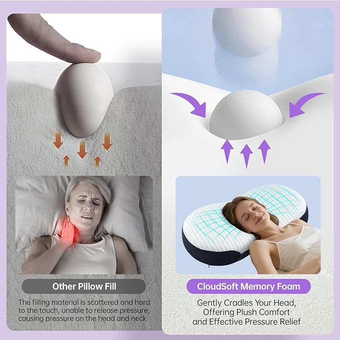 Portable Memory Foam Pillow for Sleeping - Standard Size Roll-Up Bed Pillow for Hotel & Camping, Deep Sleep Neck Support Pillow for Side & Back Sleepers, Packable with Carry Bag