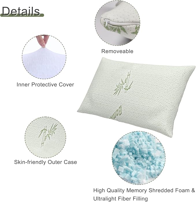 4 Pack Camping Pillow for Sleeping,Shredded Memory Foam Travel Pillow Compact & Packable with Storage Bag,Soft Cover,Small Pillow for Backpacking Hiking Gear & Accessories