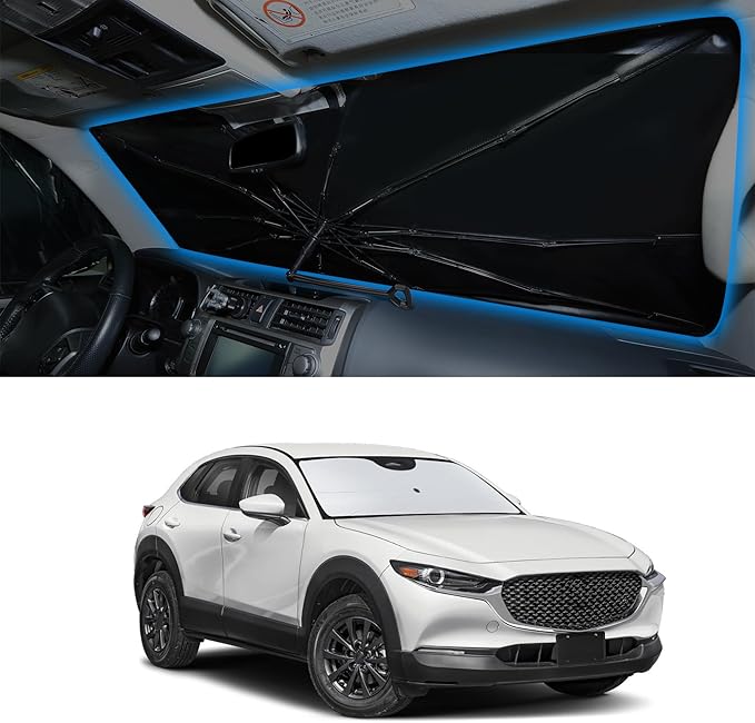 Windshield Sun Shade Umbrella Compatible with Mazda CX-30 2019-2024 2025 2026 CX30 Accessories Foldable Sun Visor Protector Sunshade Blocks Rays & Heat