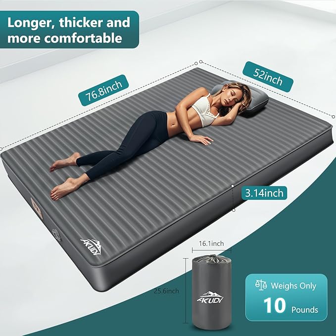 Double Self-Inflating Sleeping Pad with Built-in Electric Pump, 3.15" Ultra-Thick Memory Foam, Camping Mattress for 2 Person, R-Value 9.5