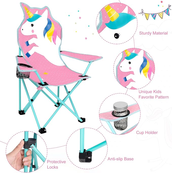 KABOER Kids Outdoor Folding Lawn and Camping Chair with Cup Holder and Carrying Bag, Children's Camping Chairs