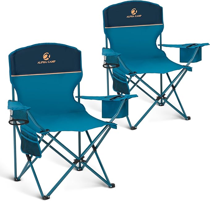 HIGH POINT SPORTS 2 Pack Portable Camping Chair for Adults, Folding Outdoor Camp Chair Lightweight Lawn Chairs Folding Collapsible Chair for Camping, Tailgates, Beach, Blue, Support 350 lbs