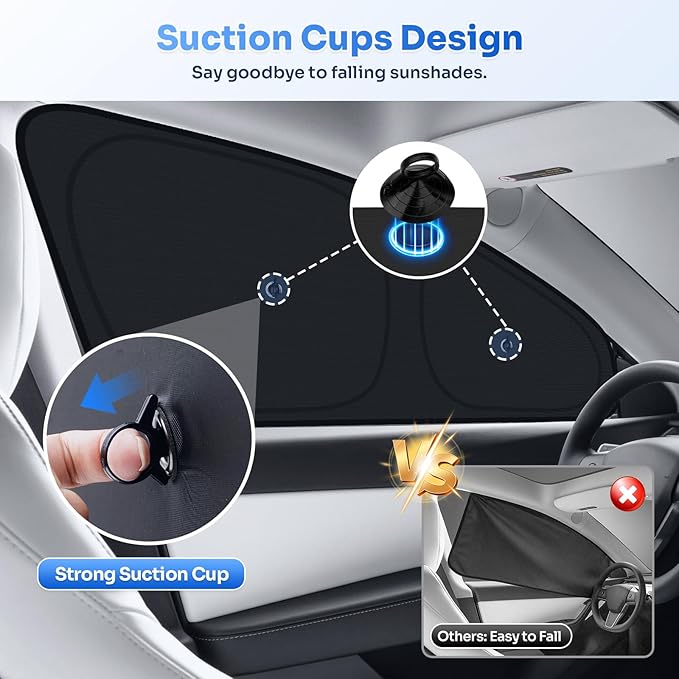 Canvcle Upgraded Window Shades for Tesla Model Y Juniper 2025 2026 Accessories with Suction Cups Windshield Sun Shade Side Rear Window Covers Sunshade Sun Shield Privacy Protection Camping Black 8PCS