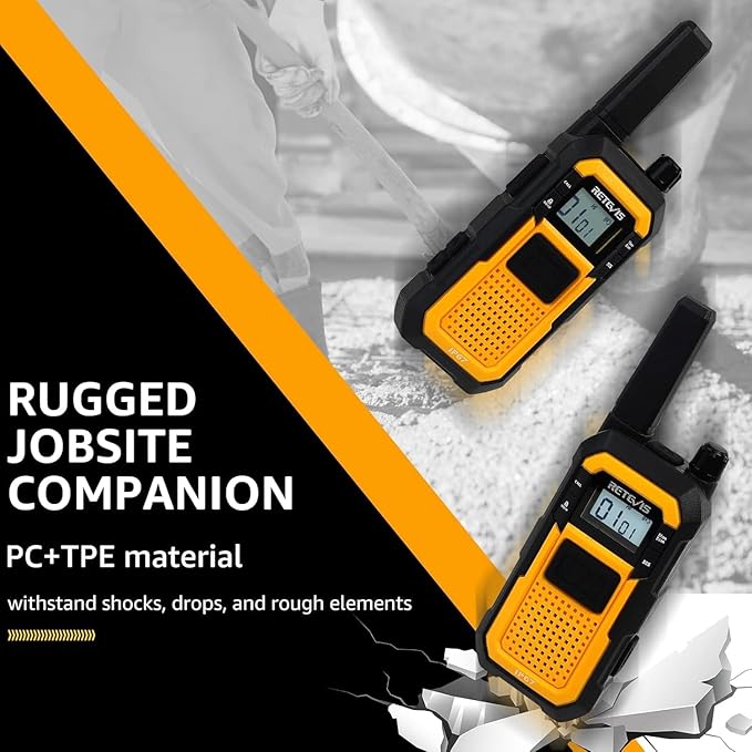 Retevis RB48 Walkie Talkies Long Range, 2 Way Radio with Shoulder Mic, IP67 Waterproof, 2000mAh, Vibration Reminder, Emergency, NOAA, Heavy Duty Two Way Radios(4 Pack)