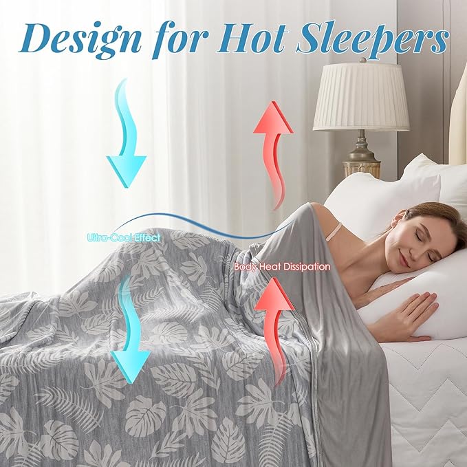 OIGAE Cooling Blanket for Hot Sleepers - Soft & Lightweight Summer Cold Blanket for Night Sweats | Perfect for Bed, Couch, Sofa (Gray, King 90" x 108", Tropical)