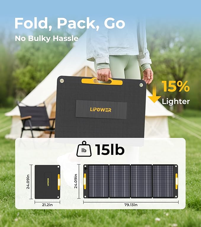 Lipower 200W Portable Solar Panel 18V, Foldable Solar Charger for Portable Power Sation, IP68 Waterproof Foldable Solar Panel Power Backup for Generator, RV, Camping, Off Grid