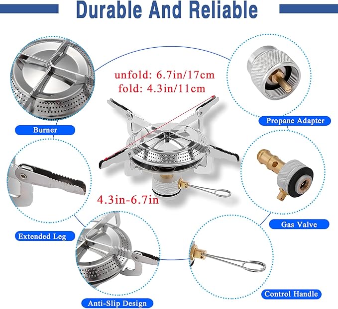 Backpacking Stove Portable Camping Stove Burner, Caudblor Small Backpack Stoves with Butane Adapter, Lightweight Hiking Stove with Carrying Case for Travel, Little Father's Day gifts Camp Stove