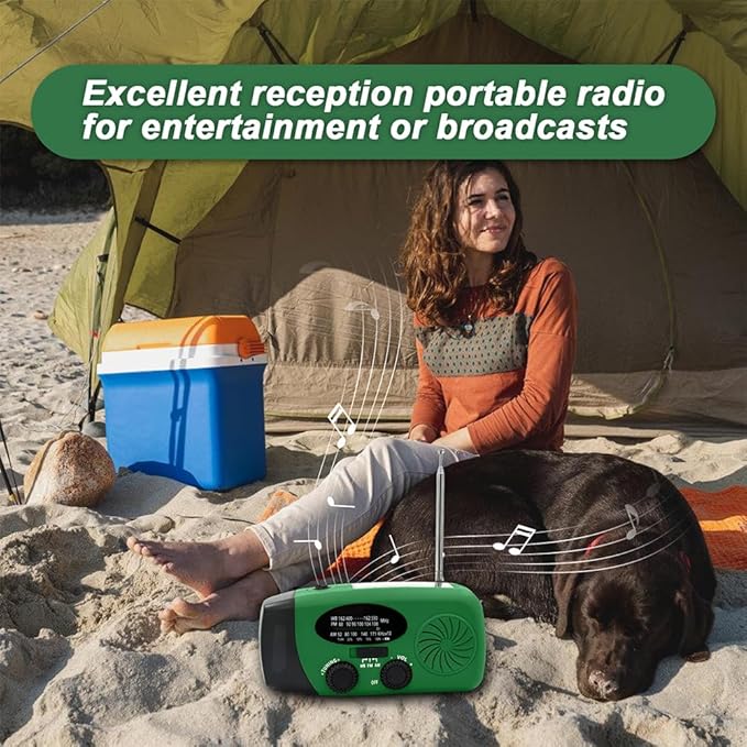 2000mAh/7400mWh Emergency Hand Crank Radio, NOAA Emergency Weather Radio Flashlight (Army Green)
