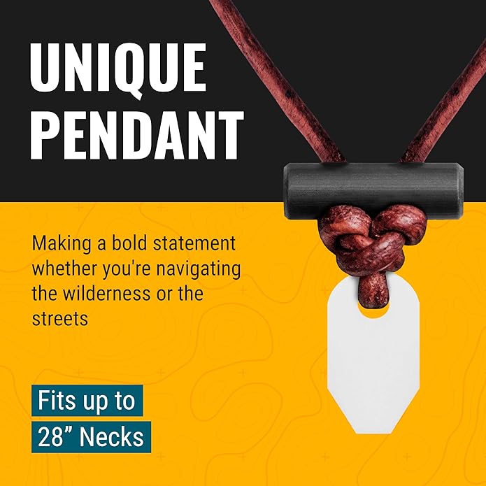 The Bushcraft - Original Fire Starter Necklace for Men, Handcrafted In USA, Weatherproof Fire Starting Necklace with Adjustable Leather Knot Design, Ideal for Traveling, Everyday Carry & Adventures