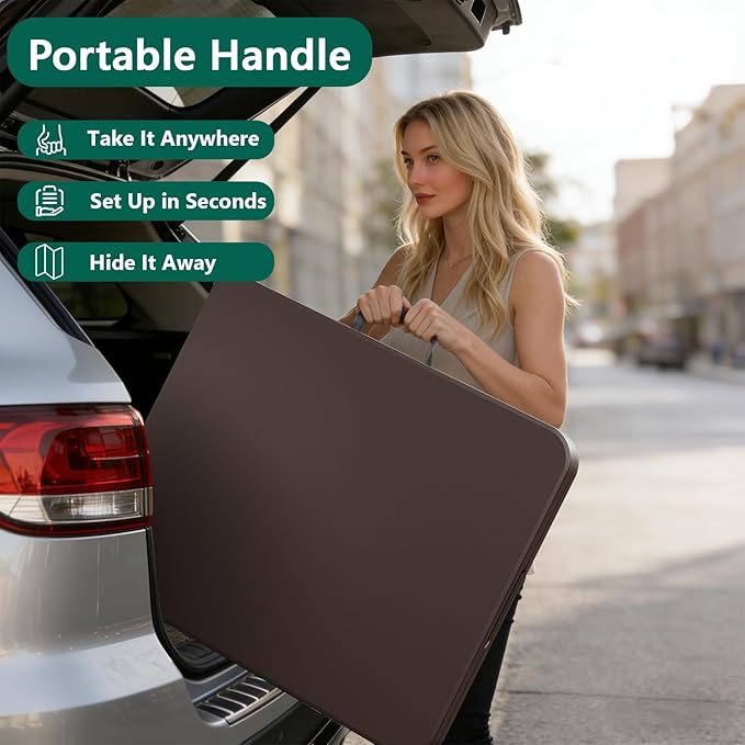 6ft Folding Table, Foldable Picnic Table Portable Table for Indoor Outdoor Use Heavy Duty Plastic Table Camping Table with Carry Handle for Party, BBQ, Brown