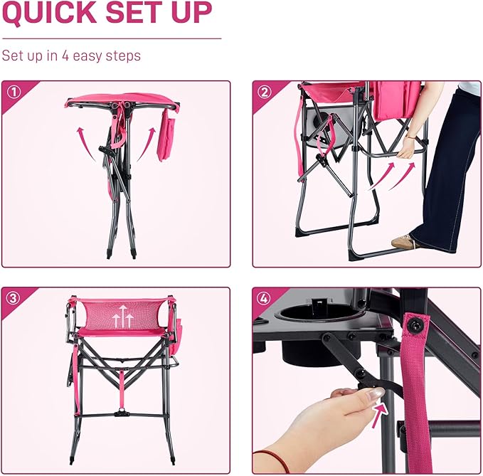 EVER ADVANCED Portable 30.7" Seat Height Tall Folding Camping Chair Directors Chair High Foldable Bar Stool with Side Table for Makeup Artist, Sports Event, Craft Show, Textilene Mesh, Supports 350LBS