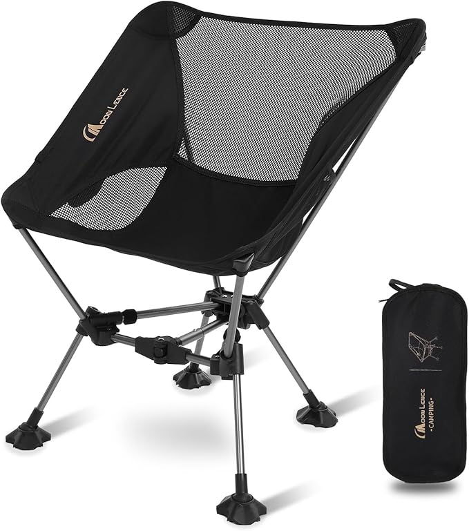 MOON LENCE Portable Camping Chair，Lightweight Backpacking Hiking Chairs,Compact,Foldable,with Anti-Sinking Large Feet for Beach,330 lbs Capacity (Black, Plus)