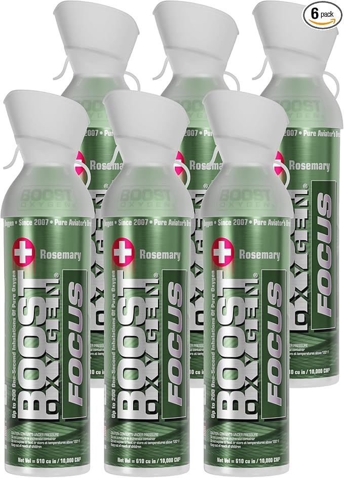 Boost Oxygen Large Focus Rosemary Aroma 10 Liter Canister | All-Natural Resiratory Support for Aerobic Recovery, Altitude, Performance and Health (6 Pack)