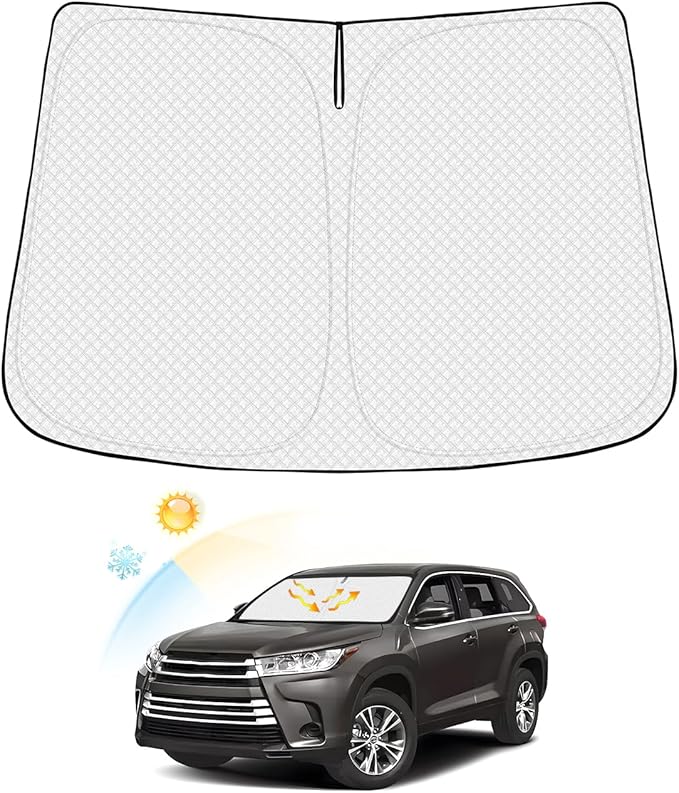 Canvcle Windshield Sun Shade for Toyota Highlander 2014-2019 Thicken 6-Layer Foldable Front Window Sunshade Sun Visor Protector Block UV Rays Keep Vehicle Cool
