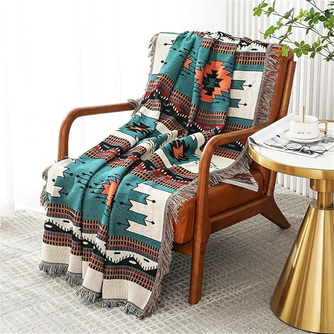 Lqprom Southwest Throw Blankets Aztec Southwestern Throws Cover Boho Native American Blankets for Gift Sofa Table Bed Living Room Decor Outdoor Camping Picnic Tent Beach Car Traveling 63"x87"