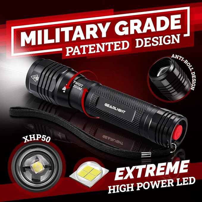 LED Flashlight High Lumens, Tactical Flashlight Battery Powered (Batteries Not Included), Bright Handheld Flashlight for Camping, Hunting, Home, Security, Hiking, Walking at Night & Emergency Use
