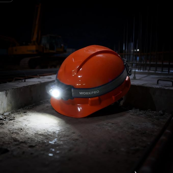 WORKPRO Rechargeable Work Headlamp, 700LM LED Head Lamp with Motion Sensor, 180° Adjustable Angle & Long Runtime, Memory Function for Mechanic, Repair, Construction and Jobsite