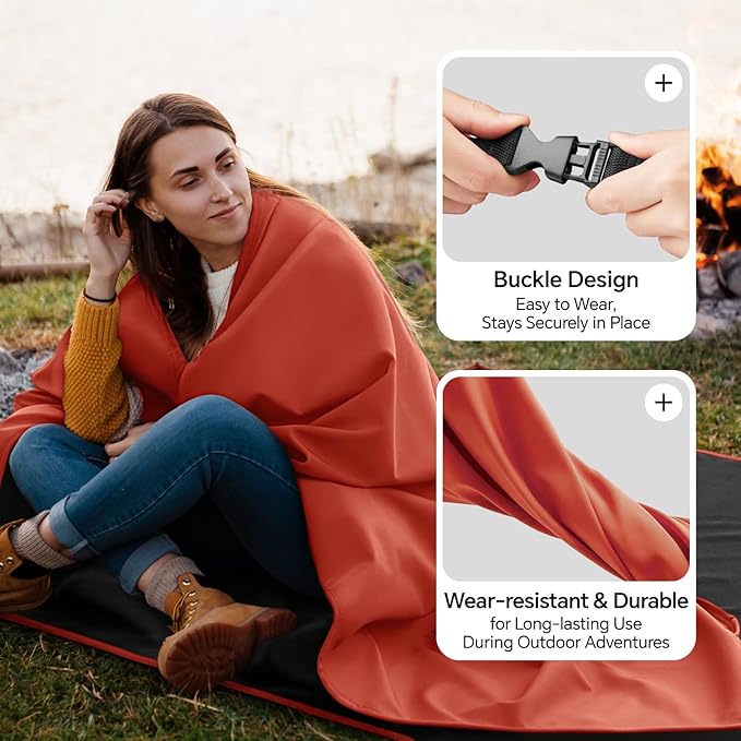 BEDELITE Large Waterproof Camping Blanket, Lightweight Packable Blanket for Car, Foldable Fleece Stadium Blanket for Outdoor Sports, Windproof, Wearable, Machine Washable, 55" x 80",Red